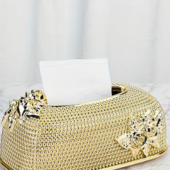 Embossed Flower Tissue Box Resin Golden/Pearl Bathroom Accessories