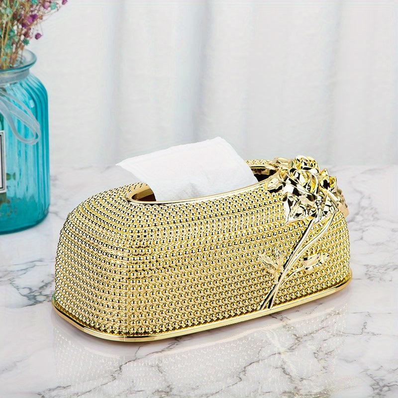 Embossed Flower Tissue Box Resin Golden/Pearl Bathroom Accessories