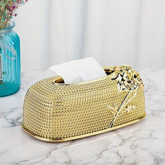 Embossed Flower Tissue Box Resin Golden/Pearl Bathroom Accessories