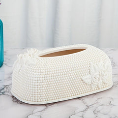 Embossed Flower Tissue Box Resin Golden/Pearl Bathroom Accessories