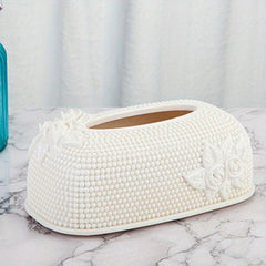 Embossed Flower Tissue Box Resin Golden/Pearl Bathroom Accessories