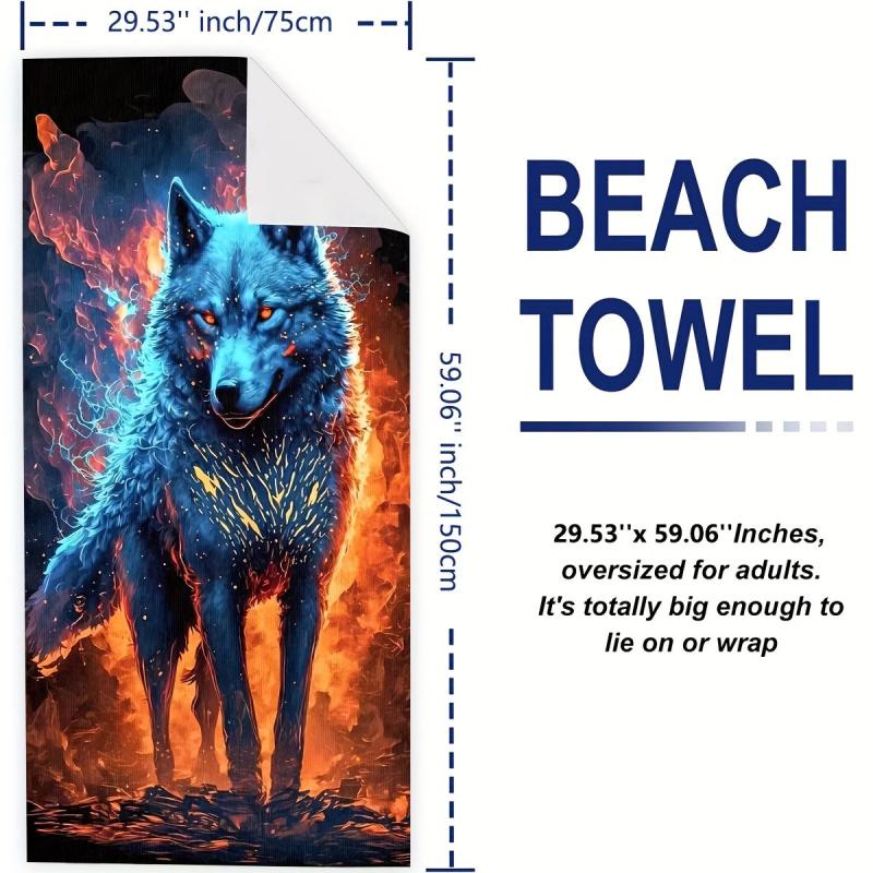 Wolf Print Beach Towel Sand Soft Microfiber Beach Pool Bath Towel
