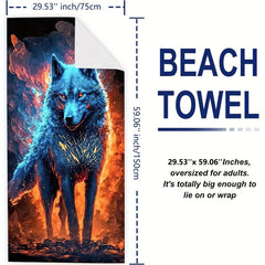 Wolf Print Beach Towel Sand Soft Microfiber Beach Pool Bath Towel