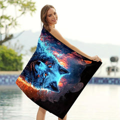 Wolf Print Beach Towel Sand Soft Microfiber Beach Pool Bath Towel
