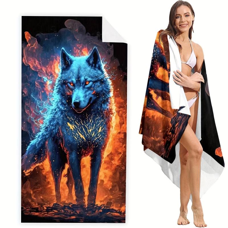 Wolf Print Beach Towel Sand Soft Microfiber Beach Pool Bath Towel
