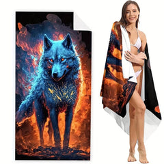 Wolf Print Beach Towel Sand Soft Microfiber Beach Pool Bath Towel