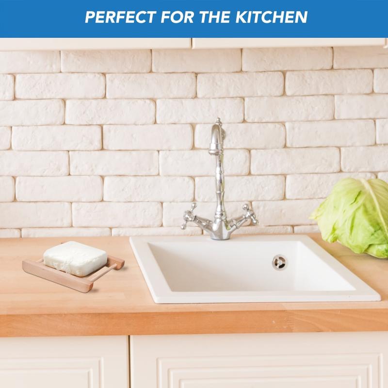 Wood Soap Dish Holder with Drain for Bathroom Shower