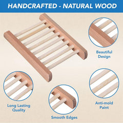 Wood Soap Dish Holder with Drain for Bathroom Shower