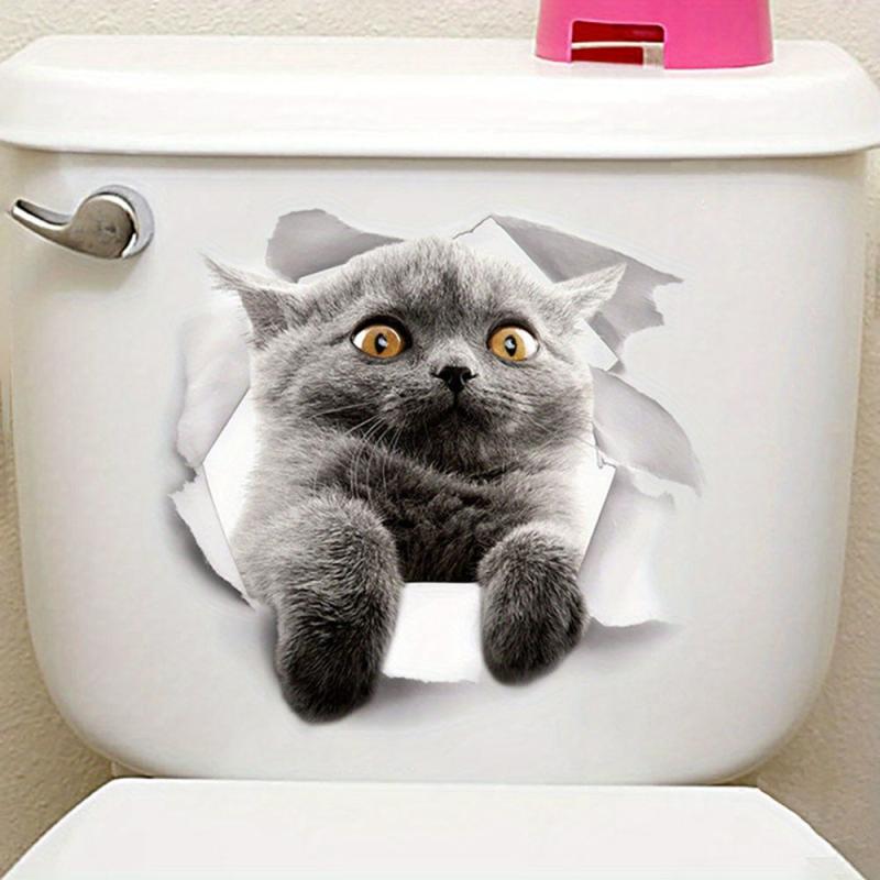 Cat Pattern Toilet Lid Decal Adhesive Wall Sticker Bathroom Decor