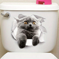 Cat Pattern Toilet Lid Decal Adhesive Wall Sticker Bathroom Decor