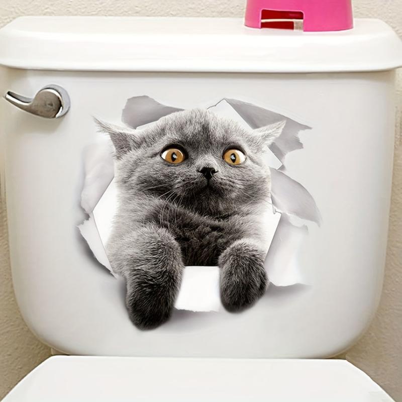 Cat Pattern Toilet Lid Decal Adhesive Wall Sticker Bathroom Decor