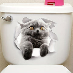 Cat Pattern Toilet Lid Decal Adhesive Wall Sticker Bathroom Decor