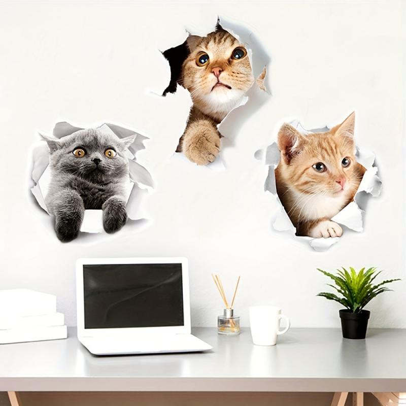 Cat Pattern Toilet Lid Decal Adhesive Wall Sticker Bathroom Decor