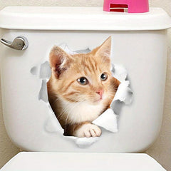 Cat Pattern Toilet Lid Decal Adhesive Wall Sticker Bathroom Decor