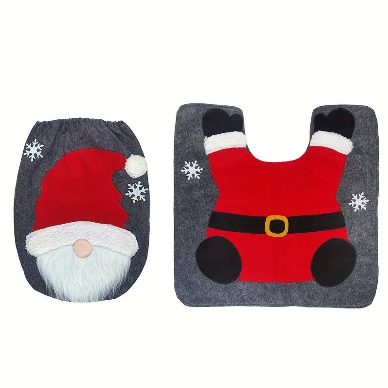 2pcs Santa Toilet Mat Set Christmas Bathroom Decor
