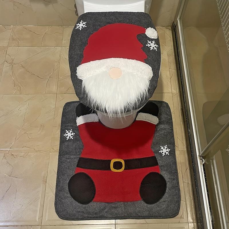 2pcs Santa Toilet Mat Set Christmas Bathroom Decor