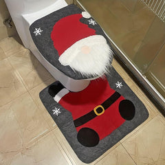 2pcs Santa Toilet Mat Set Christmas Bathroom Decor