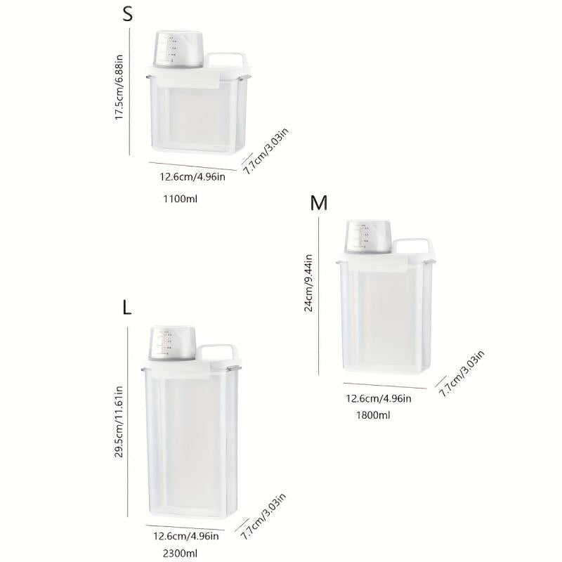 Portable Washing Powder Dispenser with Measuring Cup Storage Jar