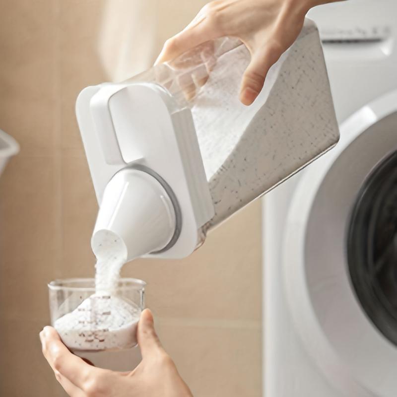 Portable Washing Powder Dispenser with Measuring Cup Storage Jar