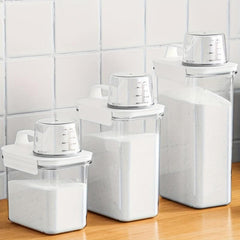 Portable Washing Powder Dispenser with Measuring Cup Storage Jar