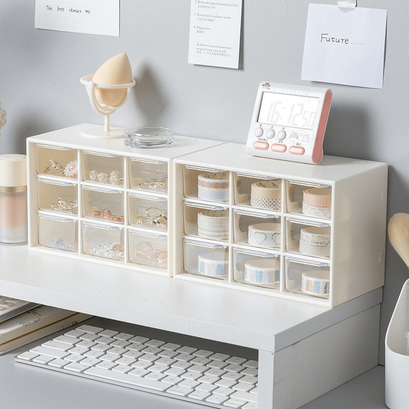 9 Grids Storage Box With Drawer for Students Dormitory Dustproof