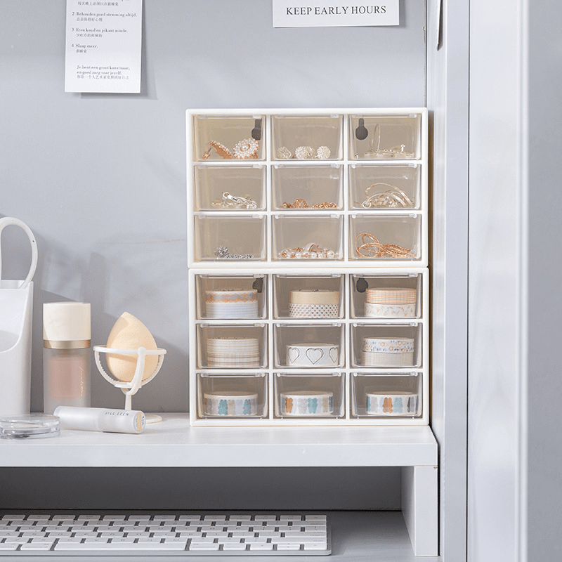 9 Grids Storage Box With Drawer for Students Dormitory Dustproof