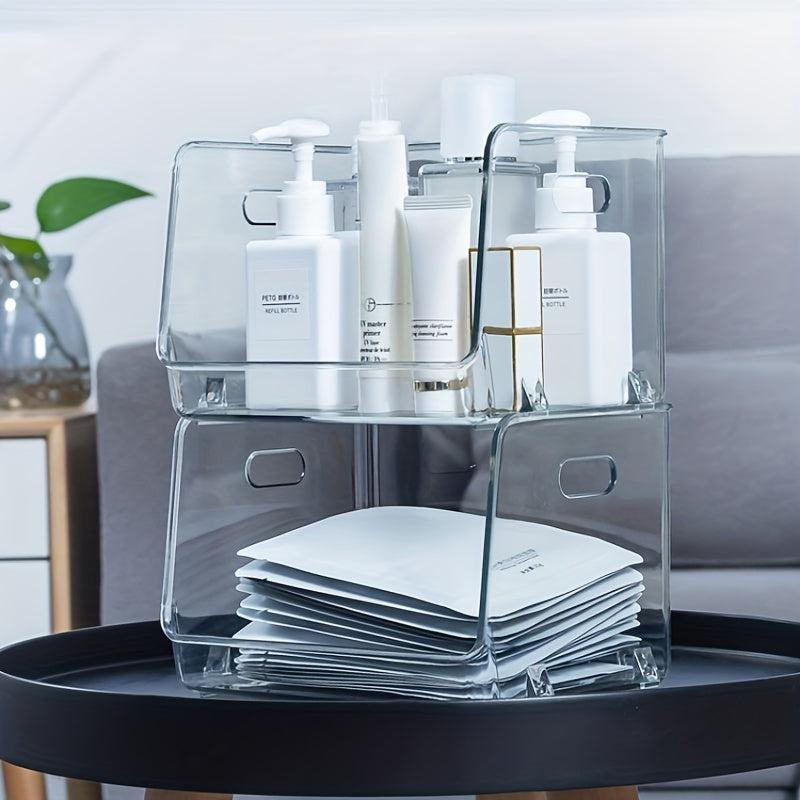 2pcs Transparent Desktop Storage Box for Cosmetics, Snacks and Sundries