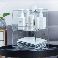 2pcs Transparent Desktop Storage Box for Cosmetics, Snacks and Sundries