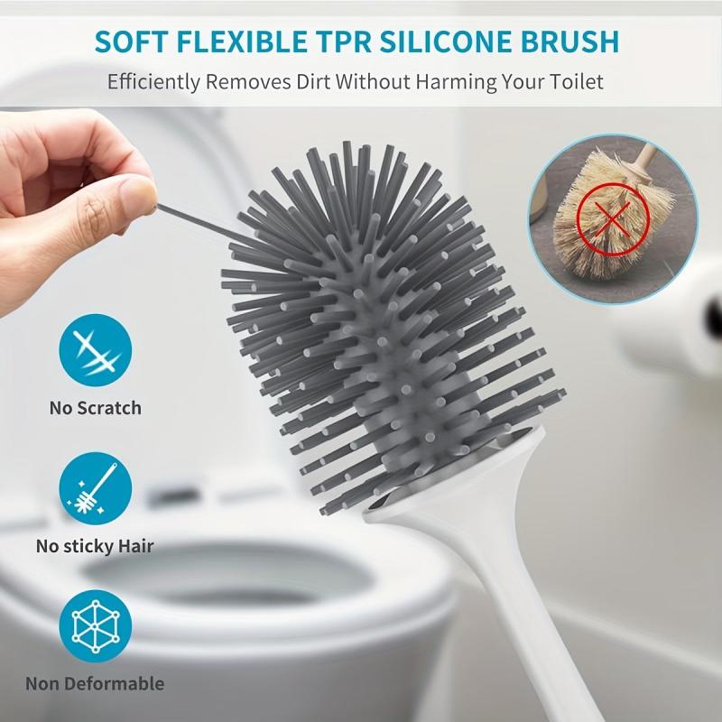 Silicone Toilet Brush Set with Holder and Tweezers for Bathroom Deep Cleaning