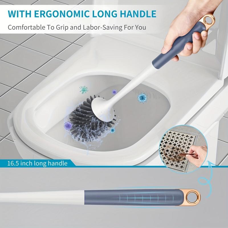 Silicone Toilet Brush Set with Holder and Tweezers for Bathroom Deep Cleaning