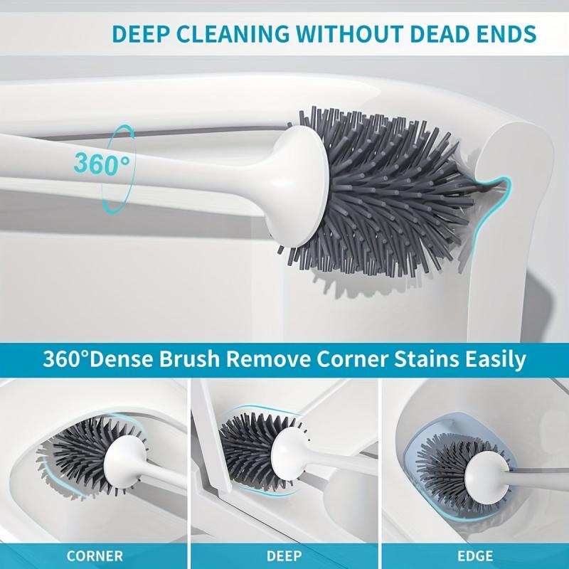 Silicone Toilet Brush Set with Holder and Tweezers for Bathroom Deep Cleaning