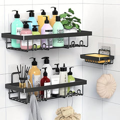 Rustproof Shower Caddy with Hooks - Wall Mounted Adhesive Organizer