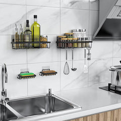 Rustproof Shower Caddy with Hooks - Wall Mounted Adhesive Organizer