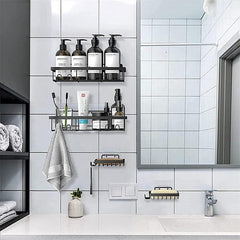 Rustproof Shower Caddy with Hooks - Wall Mounted Adhesive Organizer