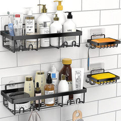 Rustproof Shower Caddy with Hooks - Wall Mounted Adhesive Organizer