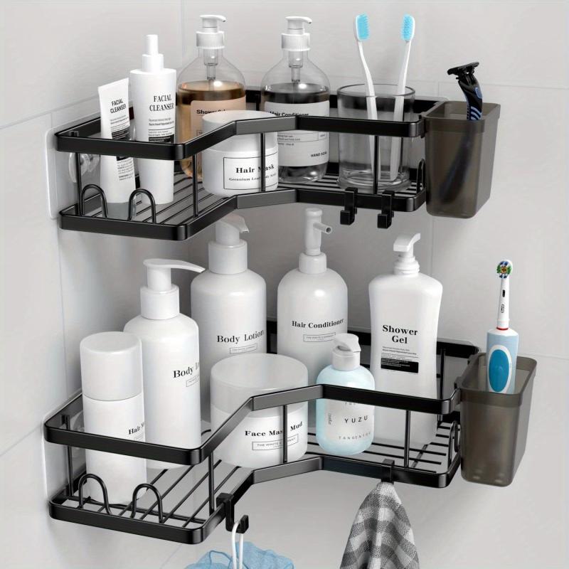 Rustproof Shower Caddy with Hooks - Wall Mounted Adhesive Organizer