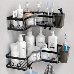 Rustproof Shower Caddy with Hooks - Wall Mounted Adhesive Organizer