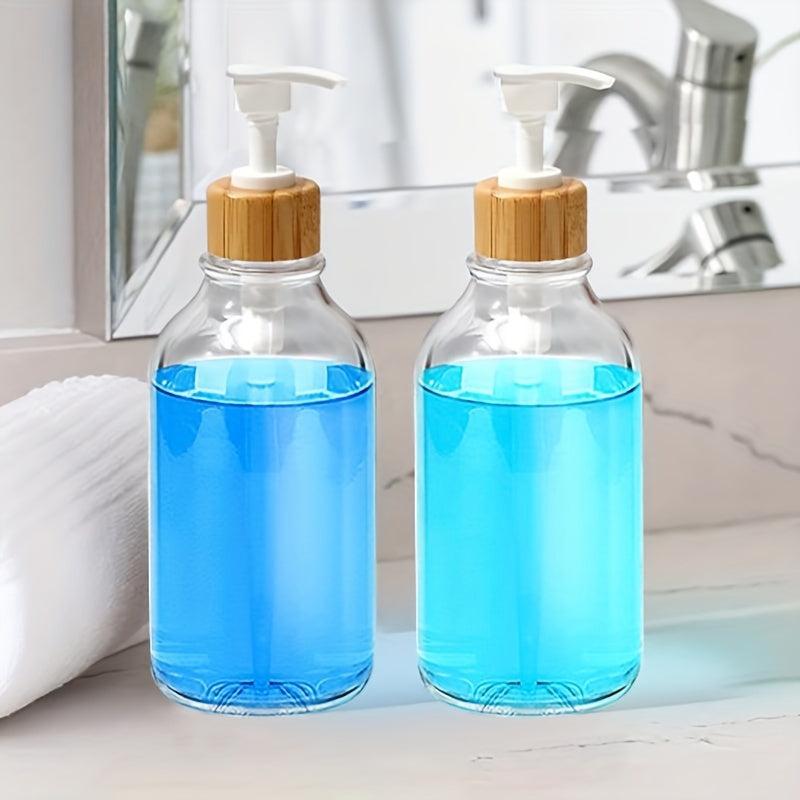 2pcs Clear Soap and Lotion Dispenser Set with Bamboo Pump 16 oz