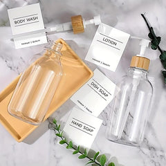 2pcs Clear Soap and Lotion Dispenser Set with Bamboo Pump 16 oz