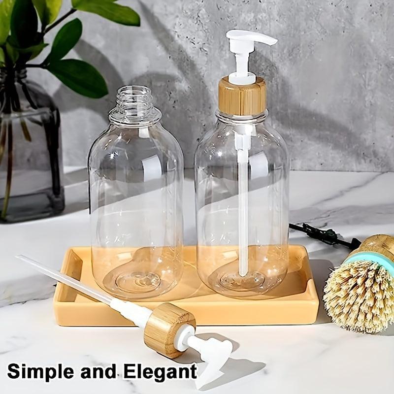 2pcs Clear Soap and Lotion Dispenser Set with Bamboo Pump 16 oz
