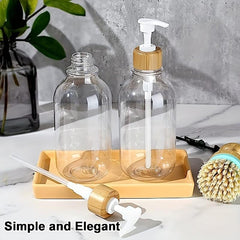 2pcs Clear Soap and Lotion Dispenser Set with Bamboo Pump 16 oz
