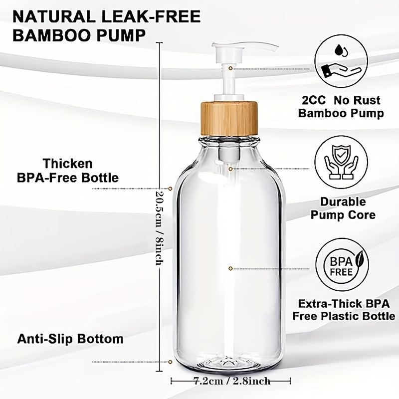 2pcs Clear Soap and Lotion Dispenser Set with Bamboo Pump 16 oz