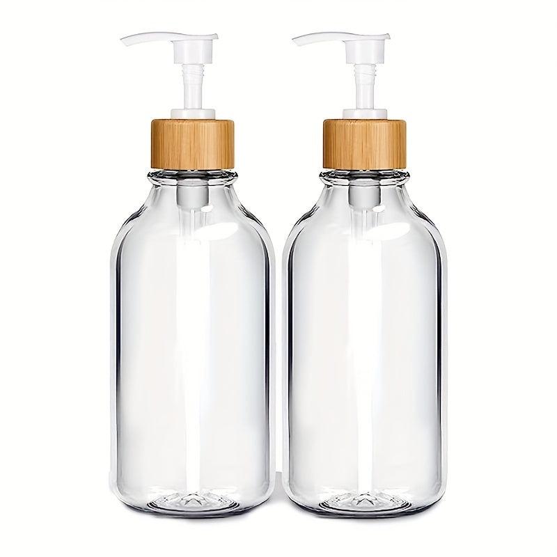 2pcs Clear Soap and Lotion Dispenser Set with Bamboo Pump 16 oz
