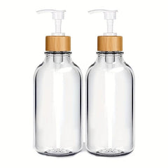 2pcs Clear Soap and Lotion Dispenser Set with Bamboo Pump 16 oz