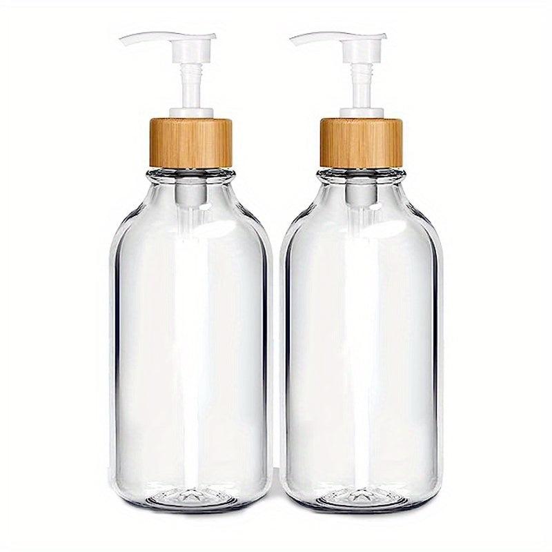 2pcs Clear Soap and Lotion Dispenser Set with Bamboo Pump 16 oz