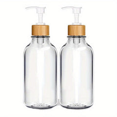 2pcs Clear Soap and Lotion Dispenser Set with Bamboo Pump 16 oz