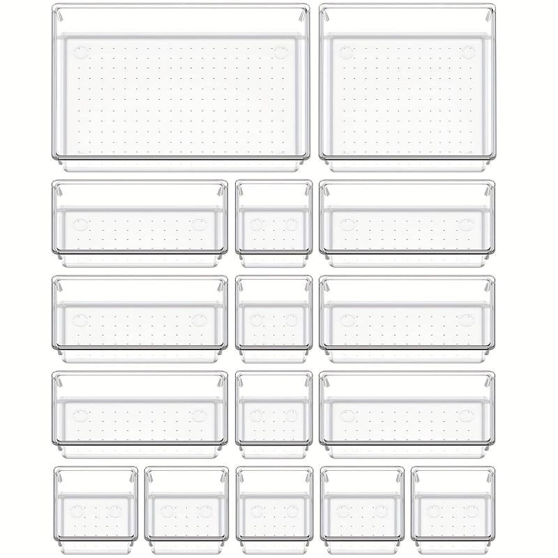 16pcs Clear Drawer Organizer Set for Home Bathroom Bedroom Dresser