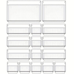 16pcs Clear Drawer Organizer Set for Home Bathroom Bedroom Dresser