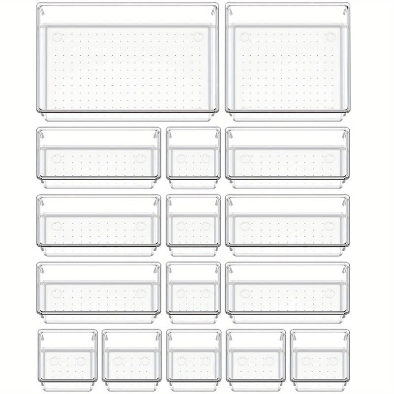 16pcs Clear Drawer Organizer Set for Home Bathroom Bedroom Dresser