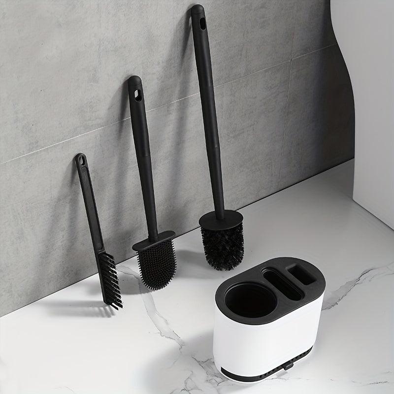 No Slip Silicone Toilet Brush Set with Long Handle and Soft Bristles